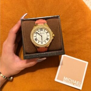 Michael Kors Gold-Tone Watch with Coral Strap